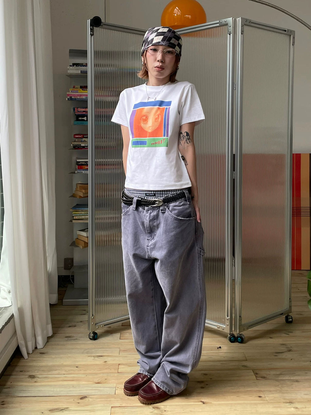 MMBBT Anime Girl Print Shoulder Skinny Casual Tee