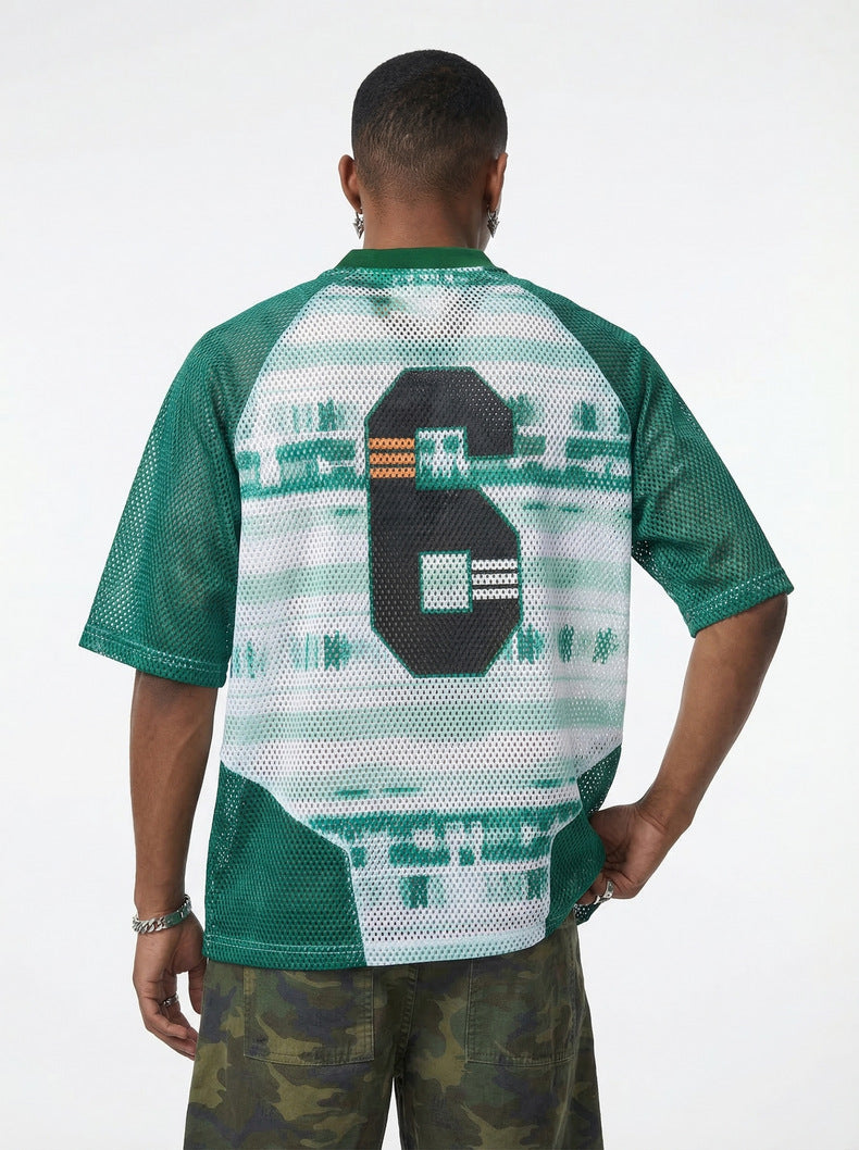 Inflation V-neck Contrasting Splicing Digital Printing Tee