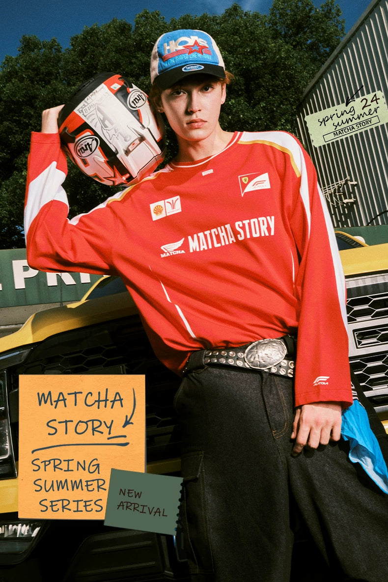 MATCHA STORY Splicing Thin Sports Loose Long Sleeves