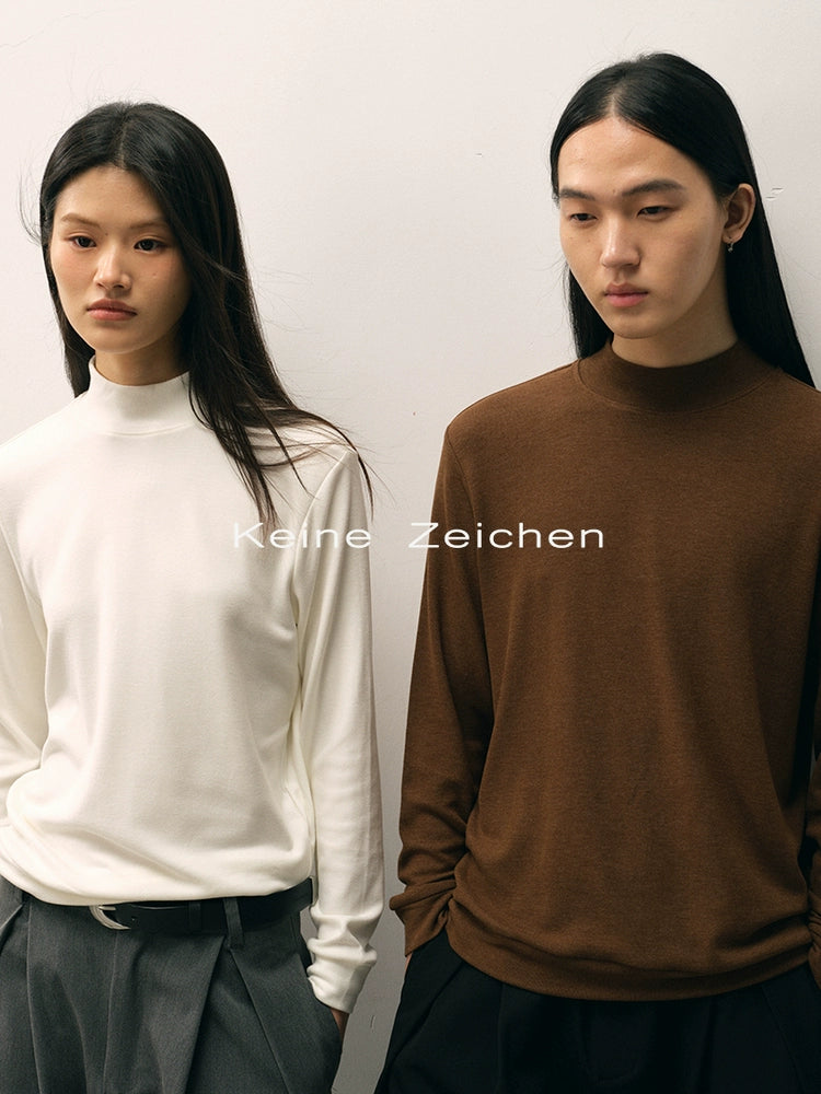 NO LOGO Round Neck Half Turtleneck Warm Long Sleeves