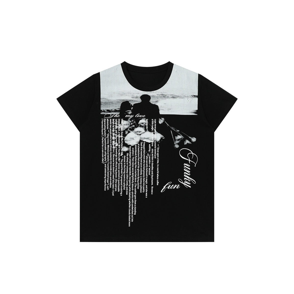 FUNKYFUN Full Print Portrait Slogan Front Shoulder Tee