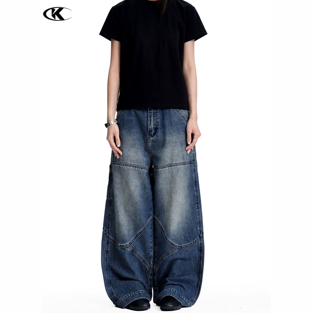 11KN Retro Loose Deconstruction Splicing Straight Jeans