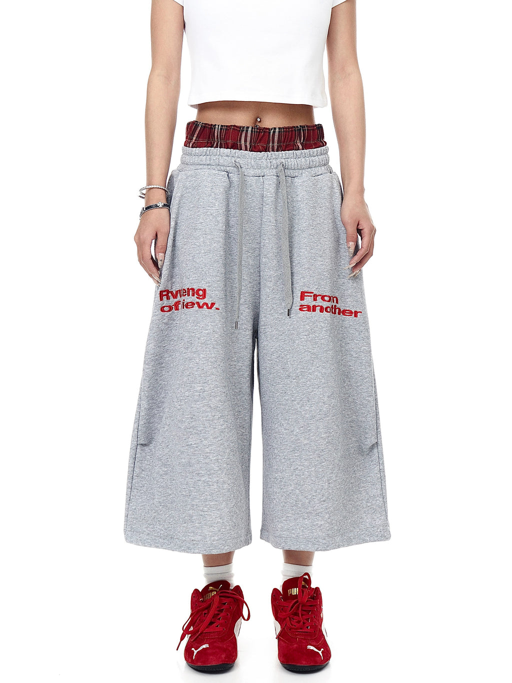 BLACKLISTS Double Waist Plaid Sweatpants Shorts