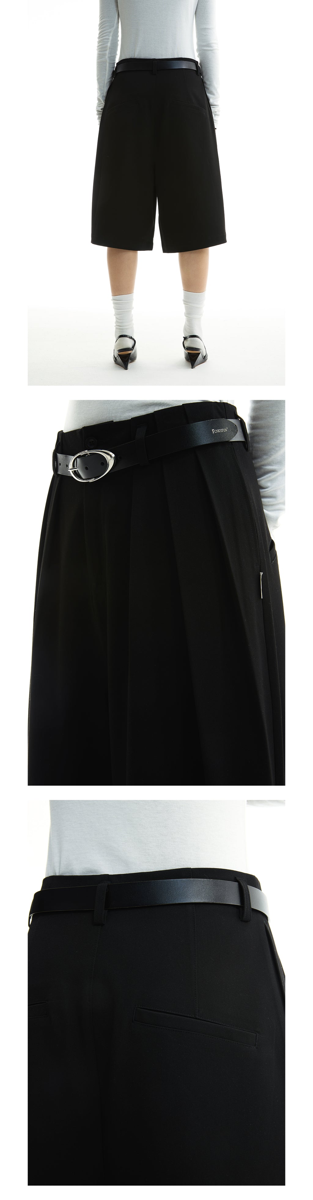 FUNKYFUN 2025SS Double-piece pleated design waistless wide five-point low-crotch trousers shorts