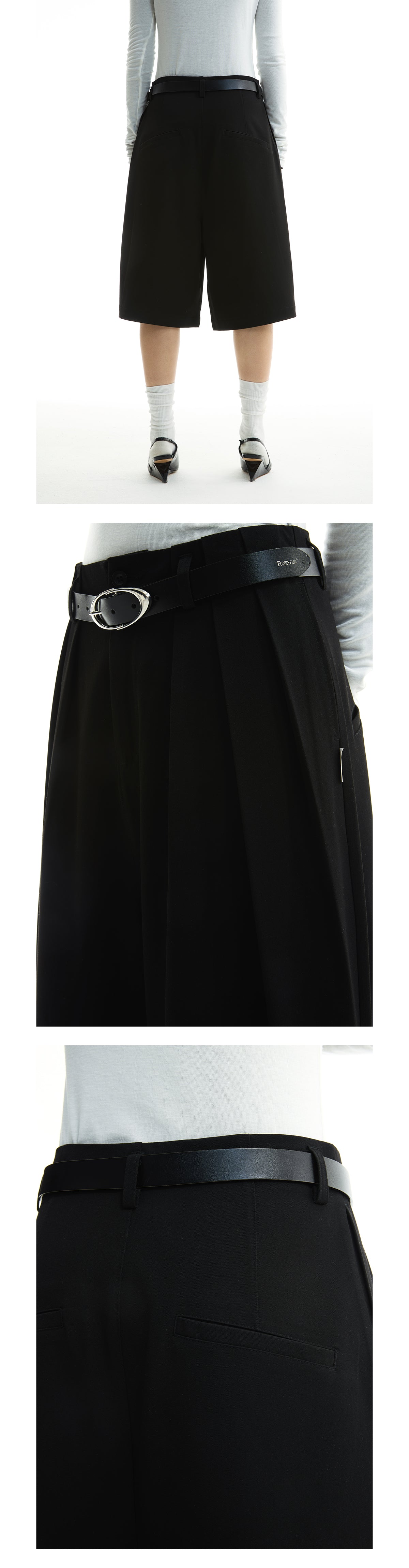 FUNKYFUN 2025SS Double-piece pleated design waistless wide five-point low-crotch trousers shorts