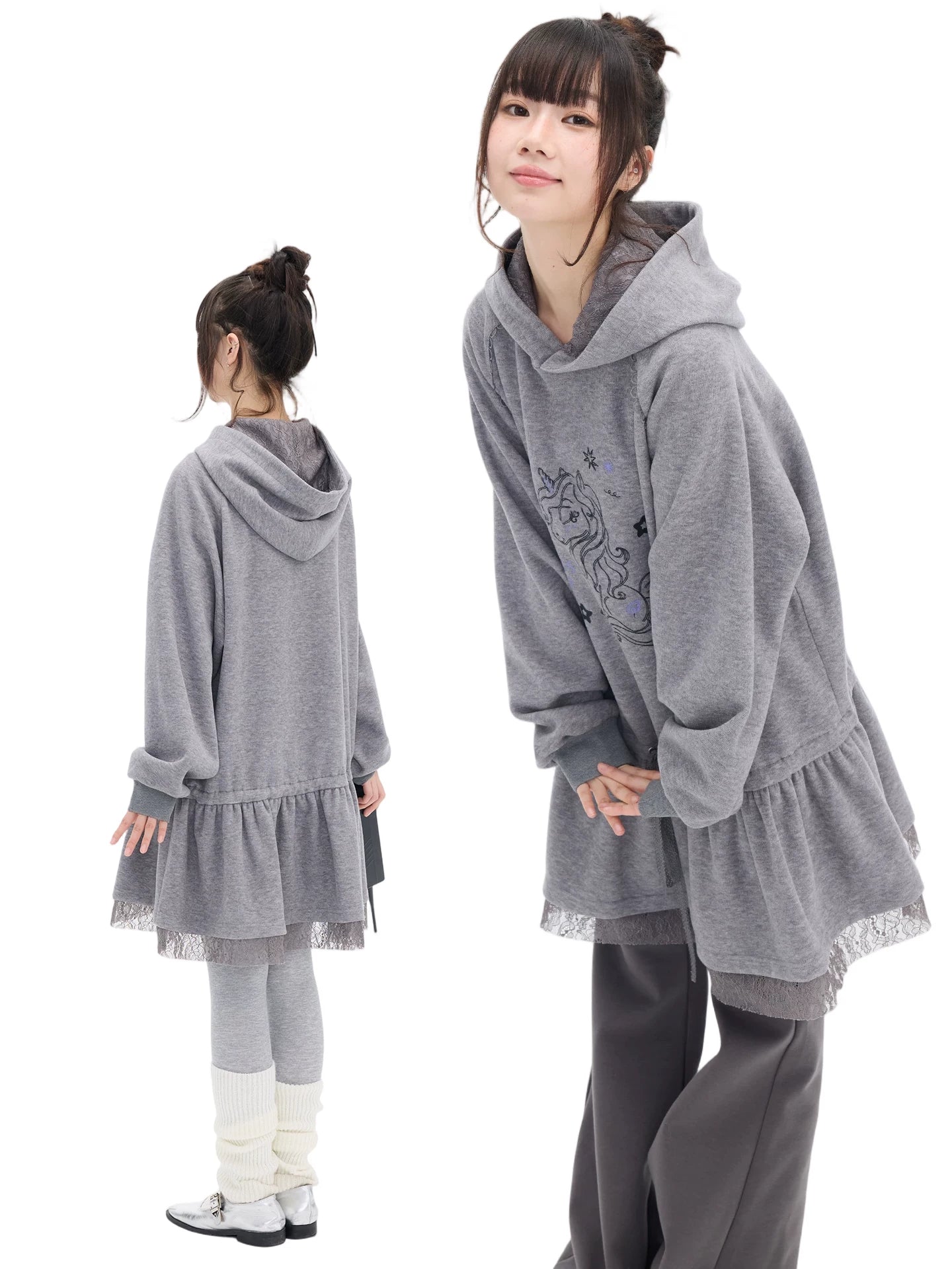 MOMSAYCAN Illustration Thickened Loose Hooded Dress