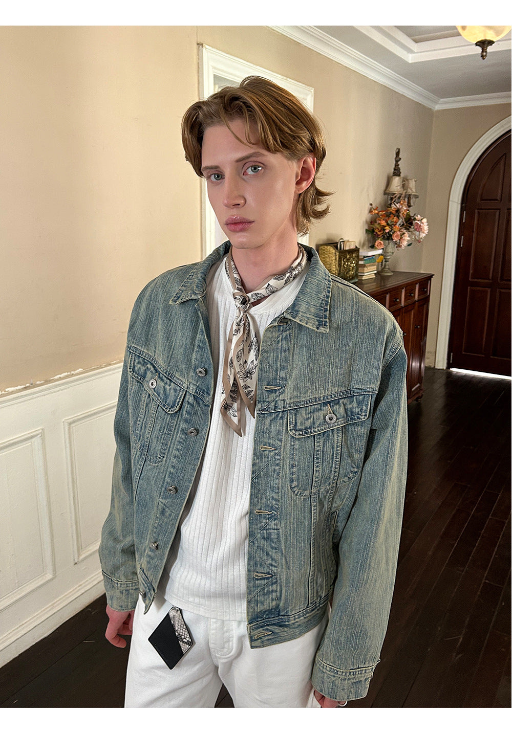 EME Slub Pattern Old Vintage Short Wide Jacket