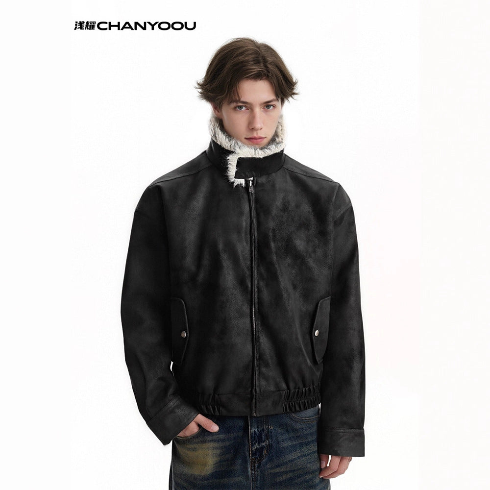 CHANYOOU Vintage Suede Fleece Collar Fleece Jacket