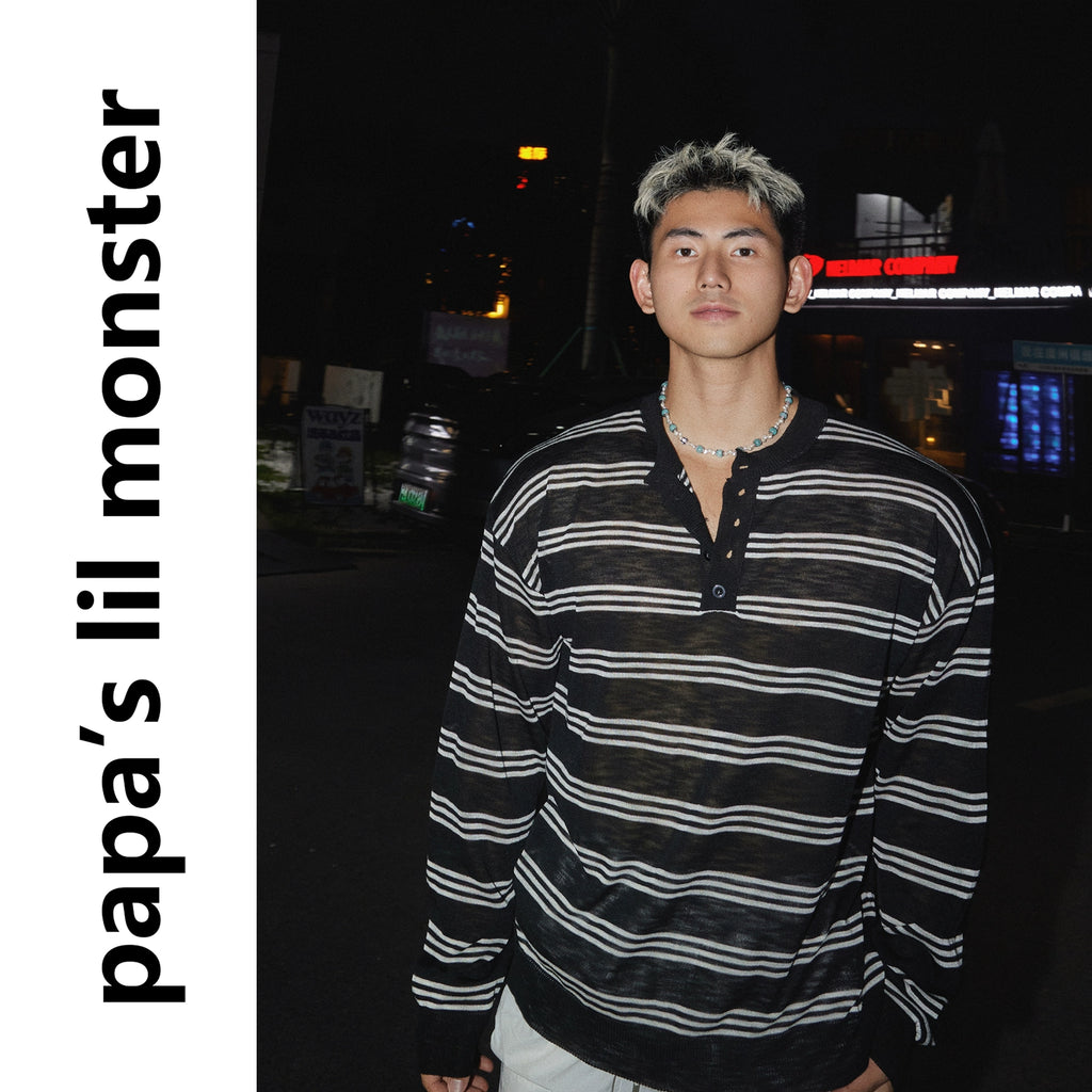 PAPASLILMONSTER Lightweight Slack Island Stripe Long Sleeve
