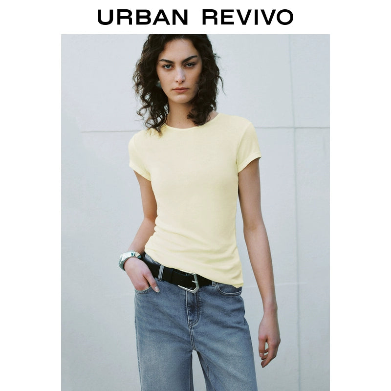 URBAN REVIVO Simple Basic Casual Round Neck Tee