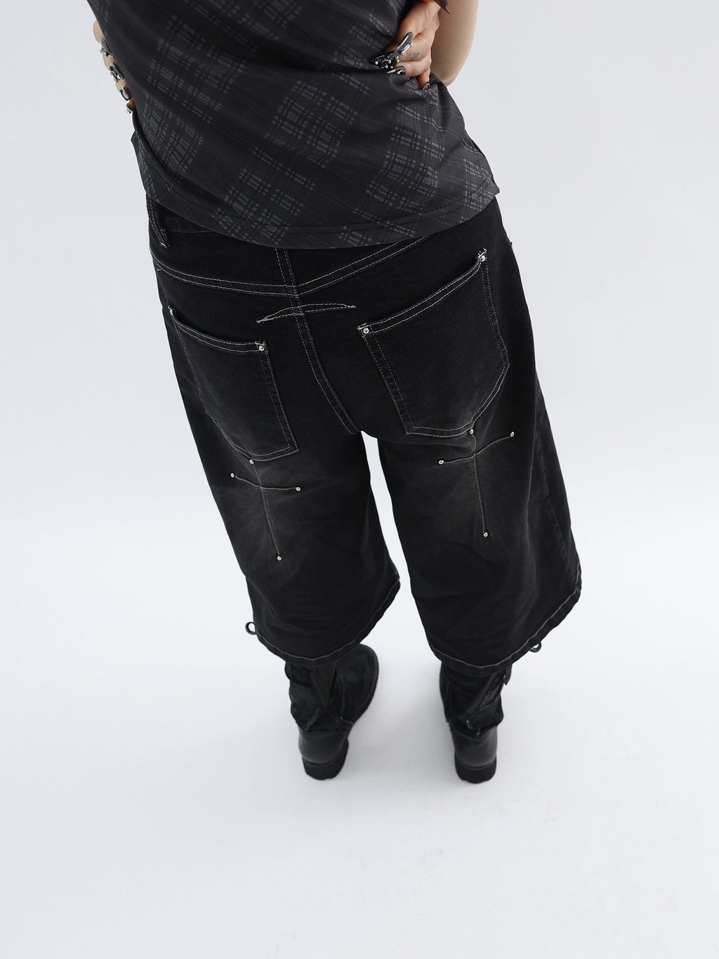 FUZZYKON Cross Stitch Seven-point Wide-leg Jeans