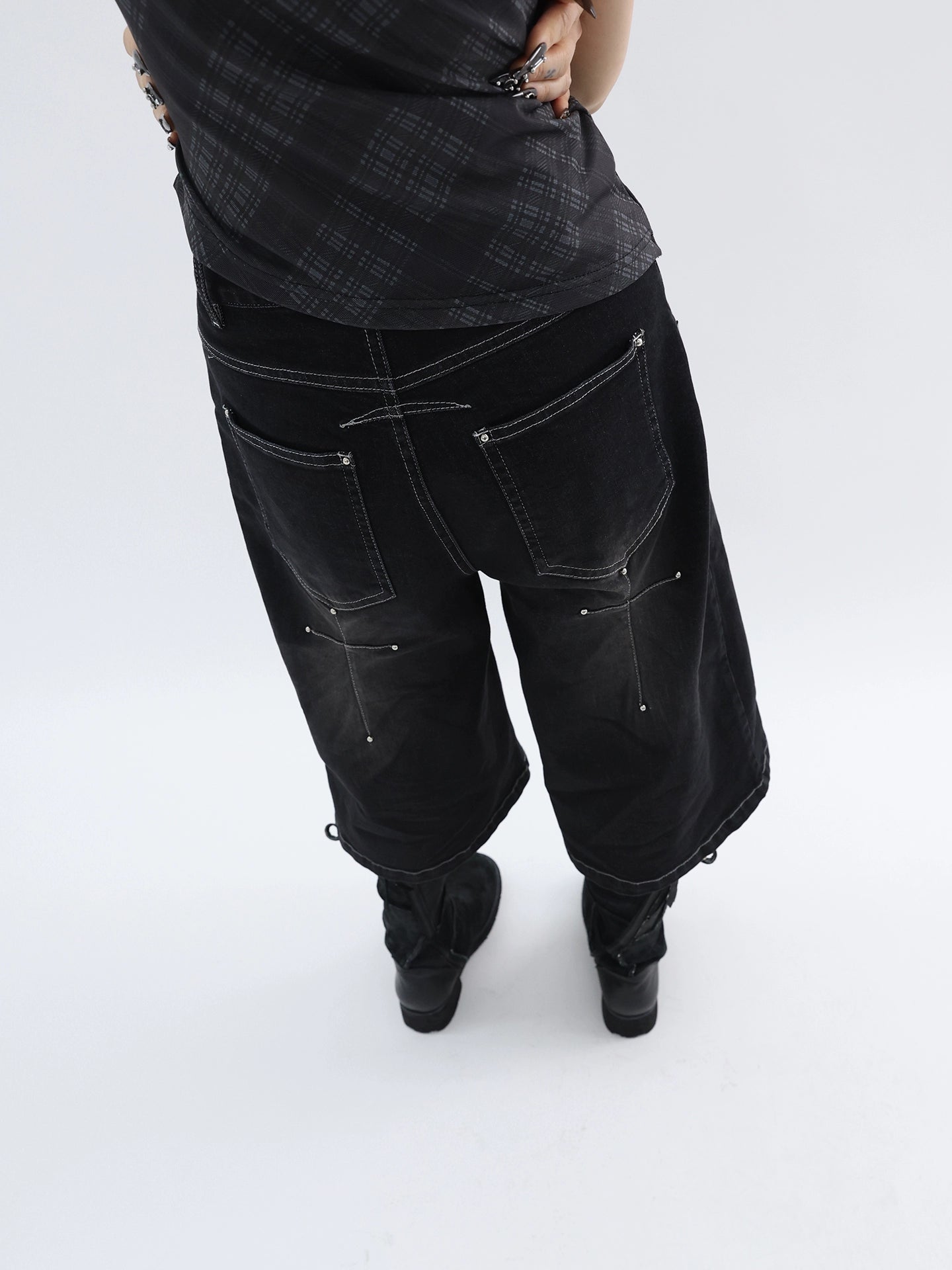 FUZZYKON Cross Stitch Seven-point Wide-leg Jeans