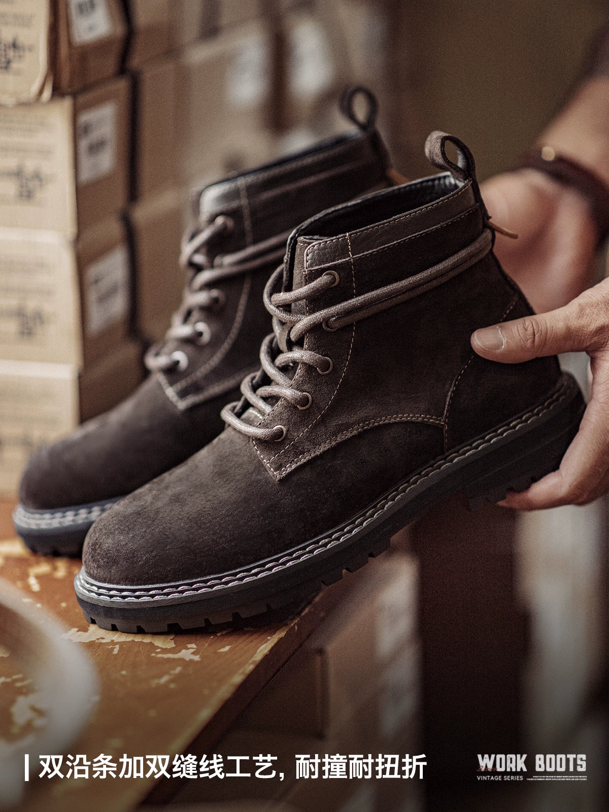 Maden Retro Casual Mid-top Thick-soled Leather Breathable Martin Boots