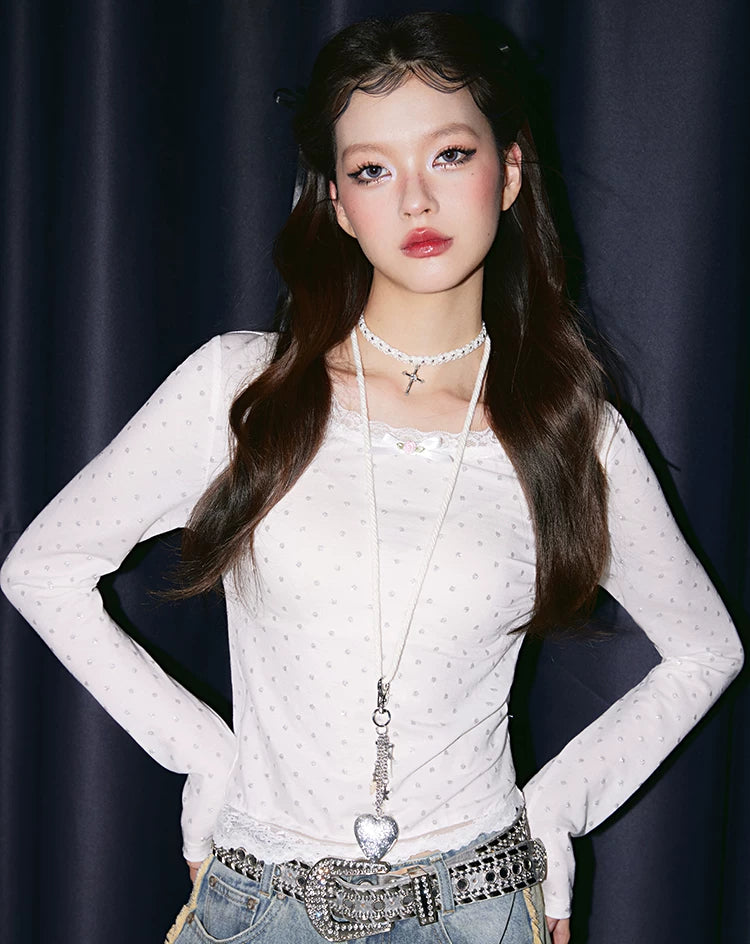Imone Skinny Polka Dot Lace Long Sleeve