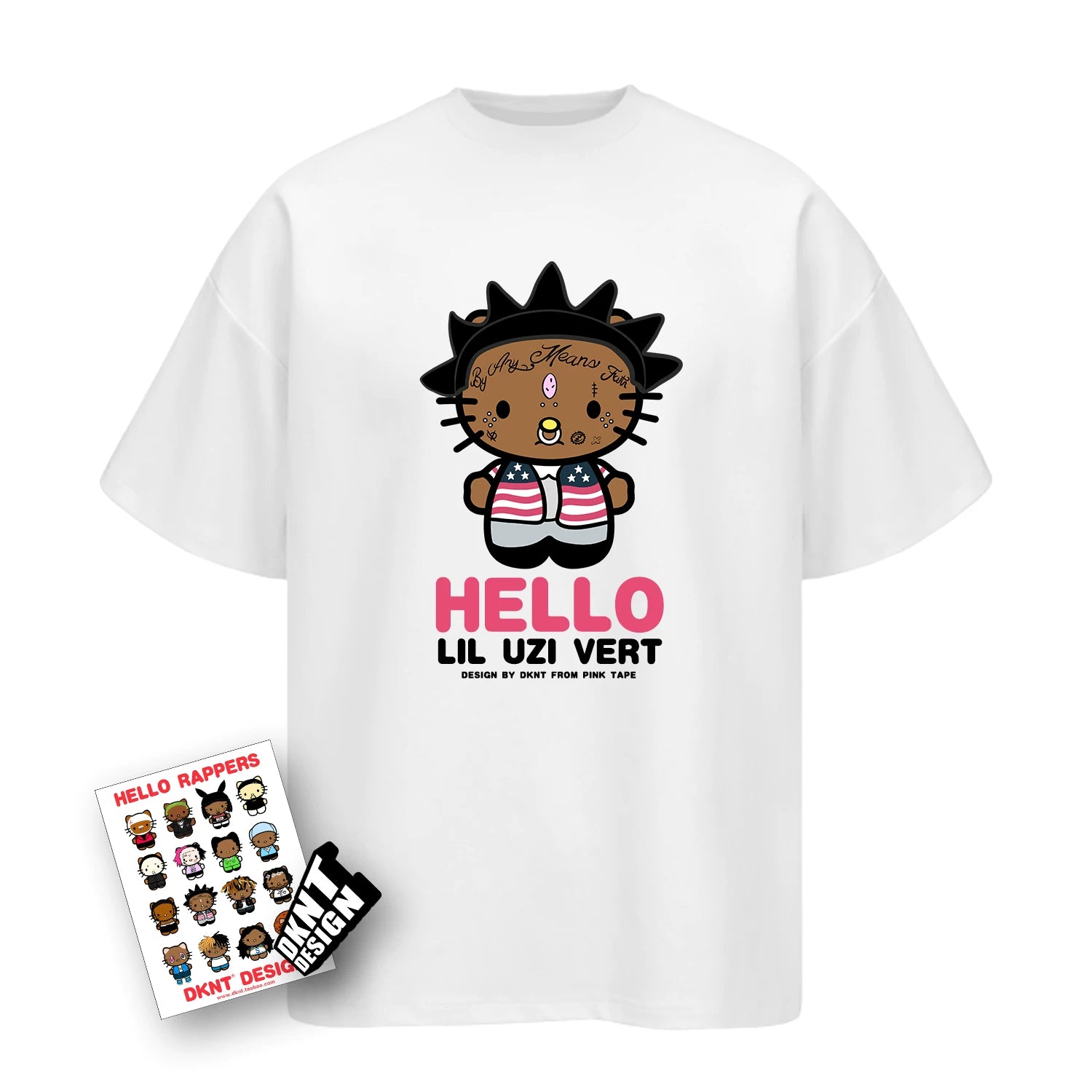DKNT Kitty Print Crew Neck Loose Casual Tee