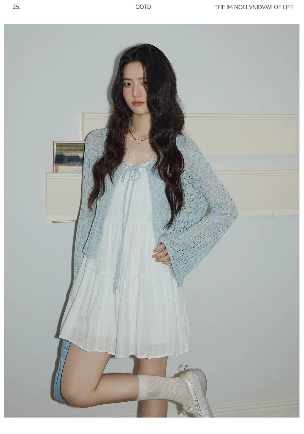 XUJING Lace-up Hollow-out Long-sleeved Knitted Cardigan