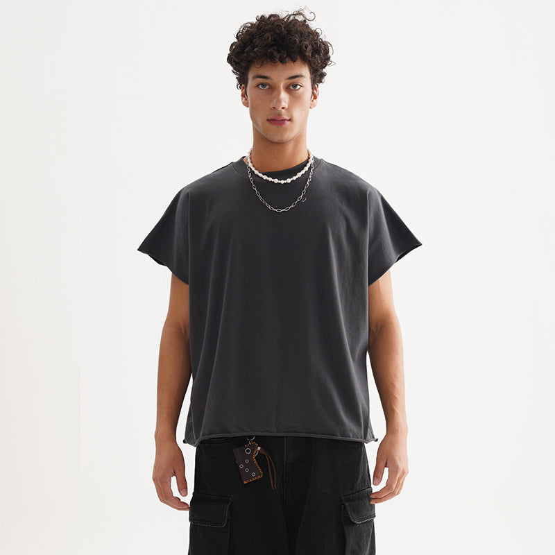 (Clearance) FIVE MEN short rough edge one-piece sleeve pure cotton BOXY Tee