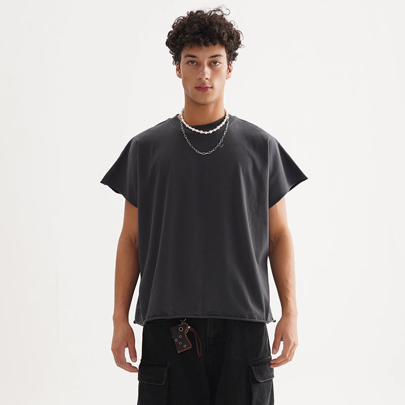 (Clearance) FIVE MEN short rough edge one-piece sleeve pure cotton BOXY Tee