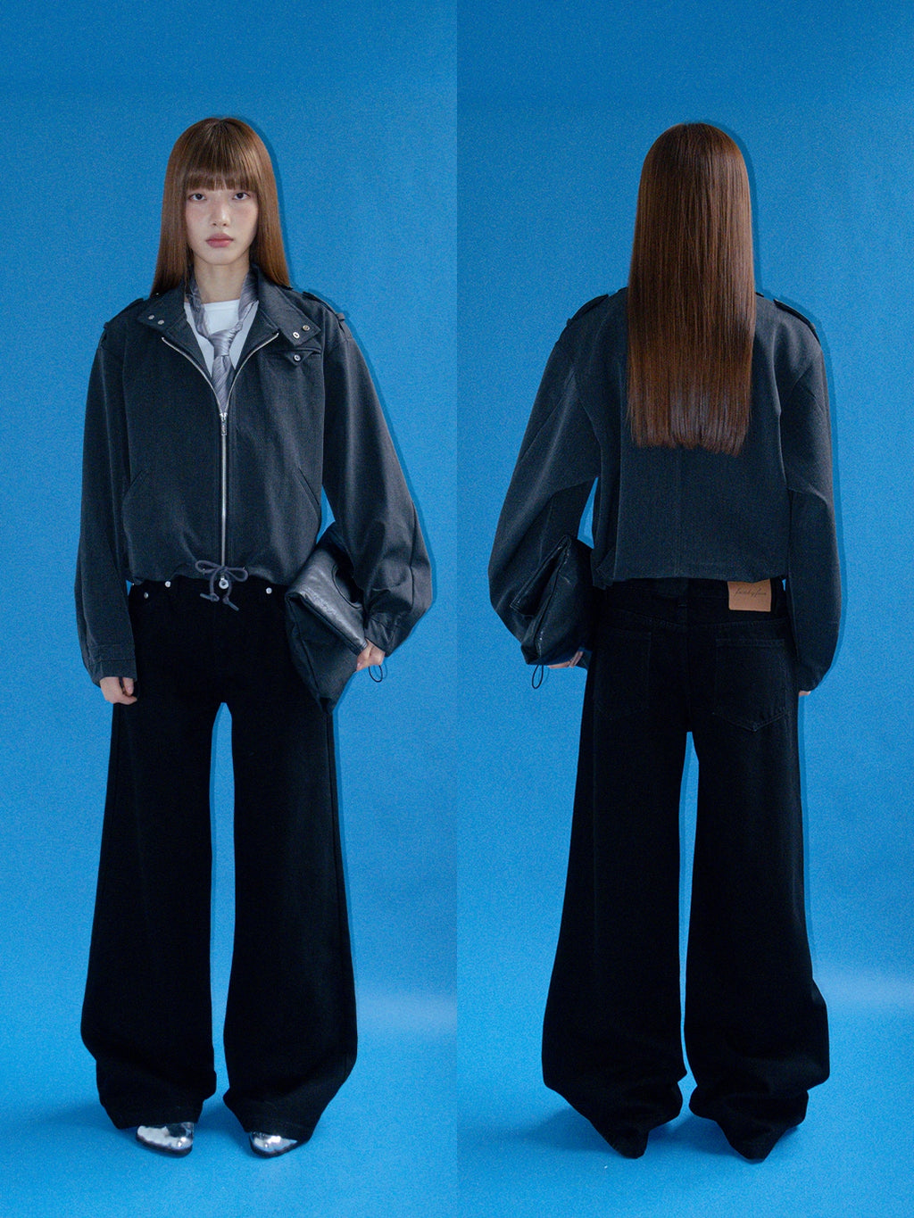 FUNKYFUN Versatile Thickened Straight Loose Twill Rivet Jeans