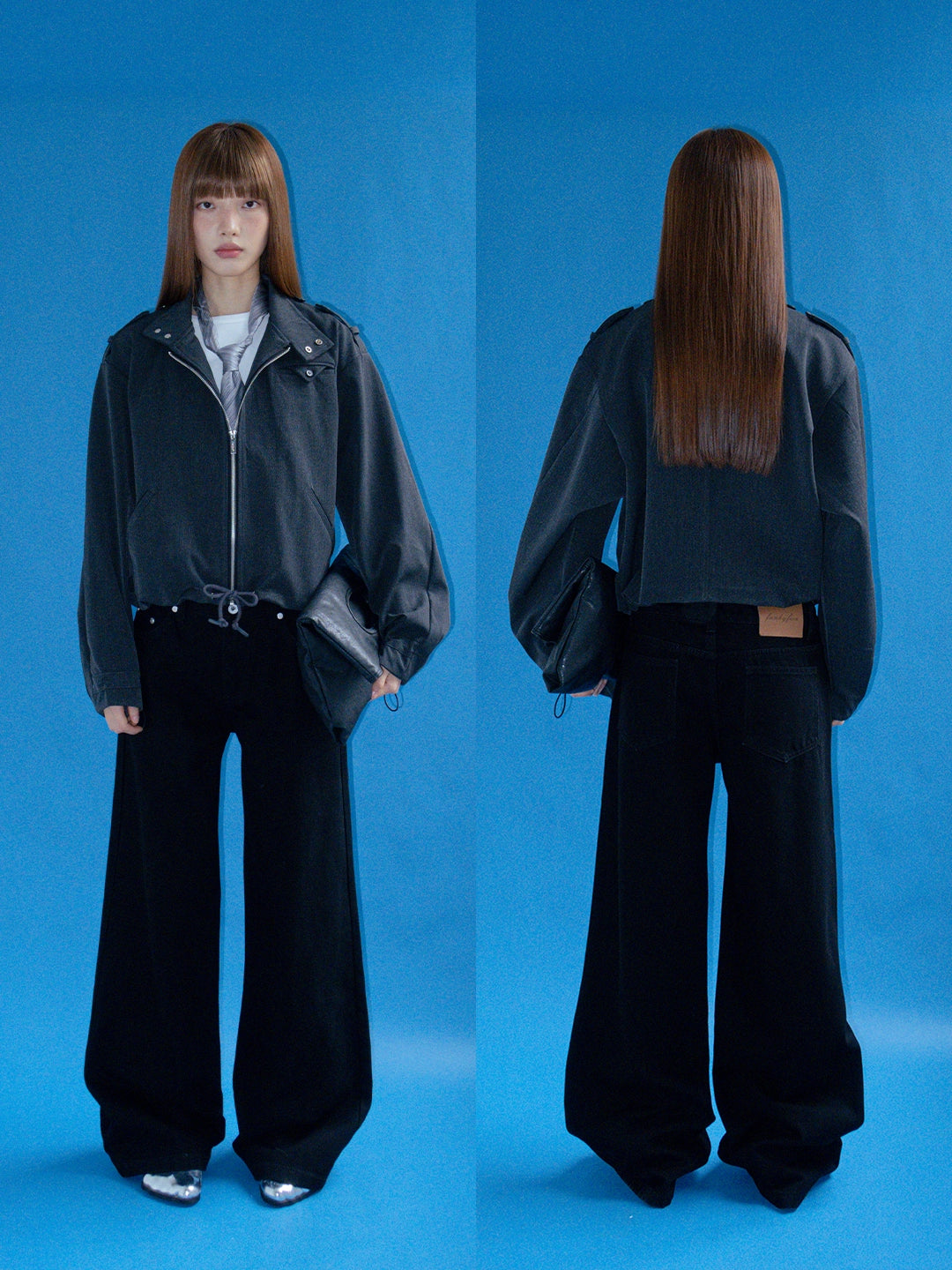 FUNKYFUN Versatile Thickened Straight Loose Twill Rivet Jeans