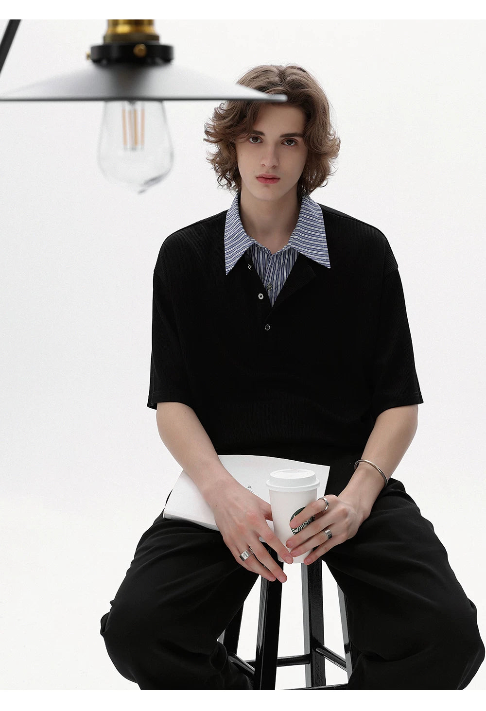 CHOR Fake Two-piece Striped Lapel Loose Tee