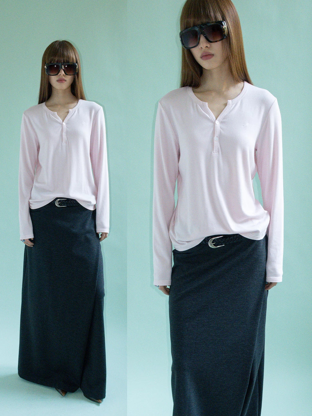 FUNKYFUN Comfortable Soft Waxy Embroidery Slightly Wide Long Sleeves