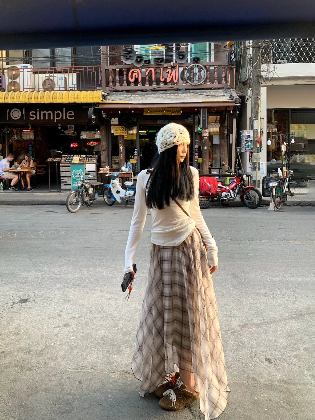 YOUNG KYLIN Plaid Irregular Skirt Temperament Loose Tulle Skirt