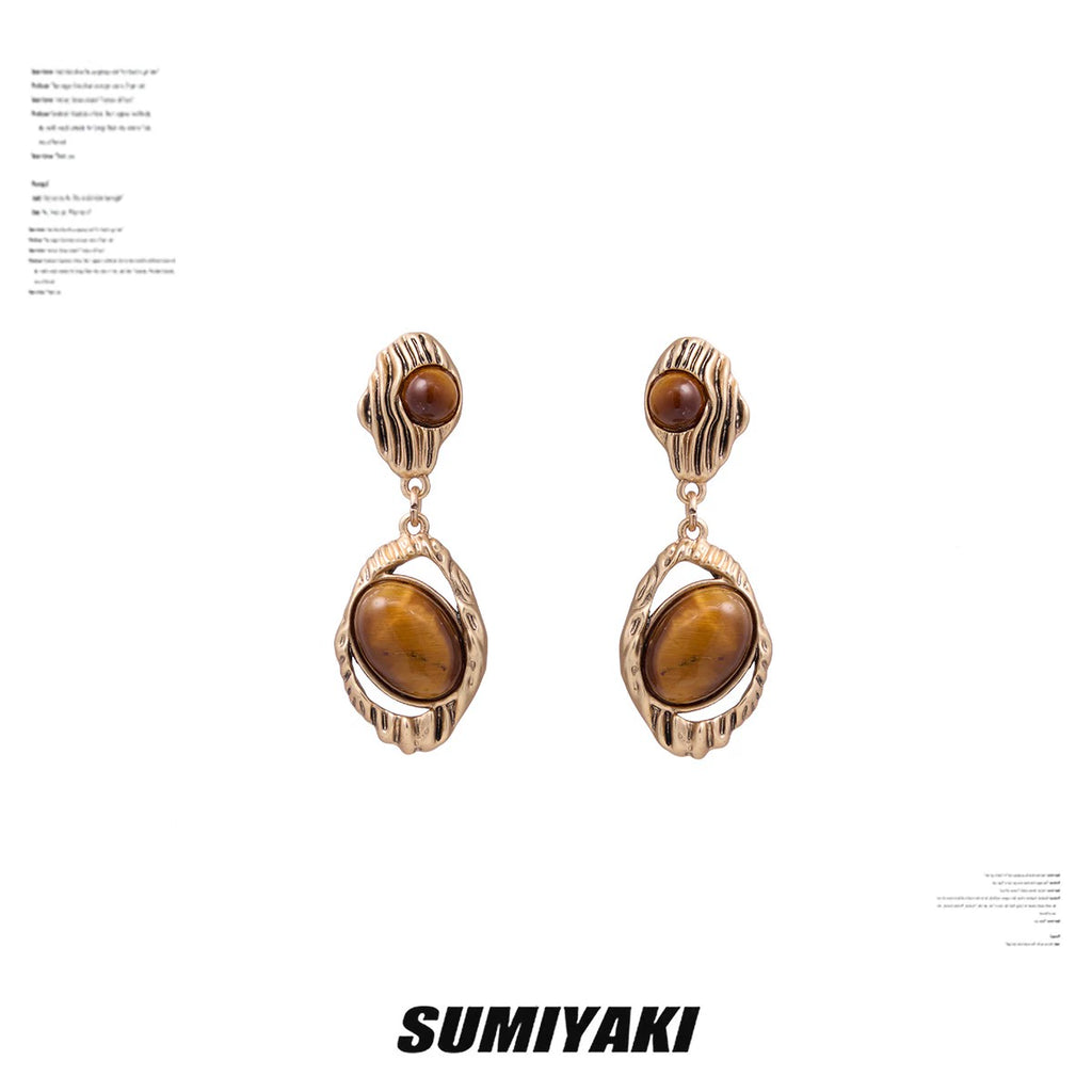 SUMIYAKI Retro Tiger's Eye Long Earrings