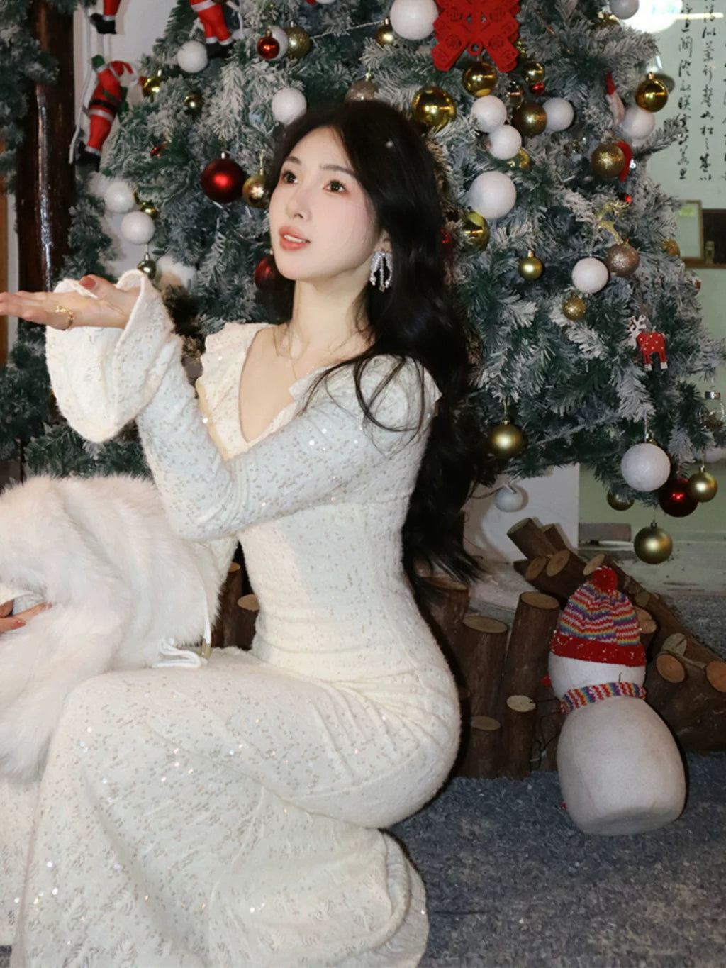 TYANG Slim Fit Fleece Sequin Dress