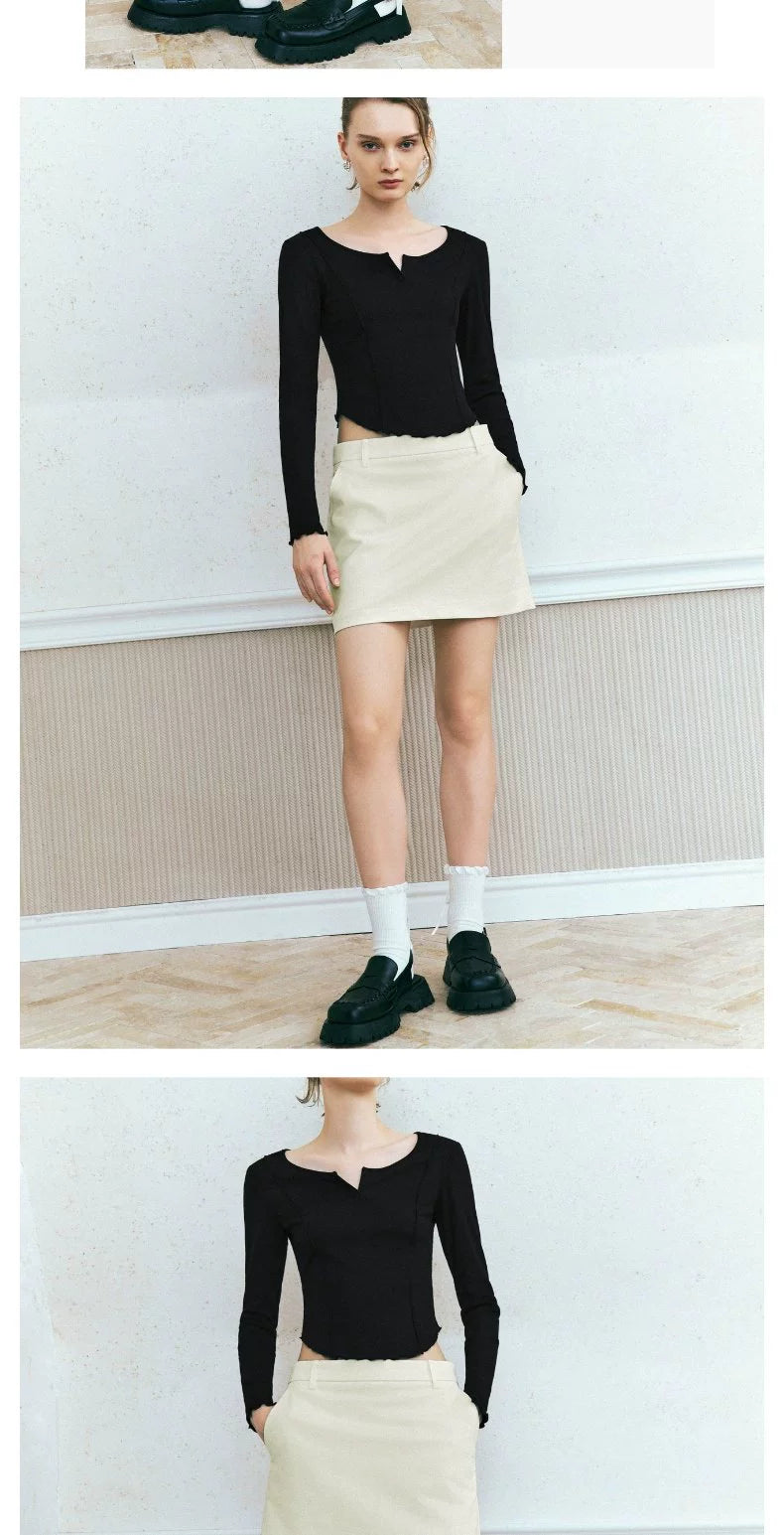 URBAN REVIVO Workplace Commuter Solid Color Zip Skirt