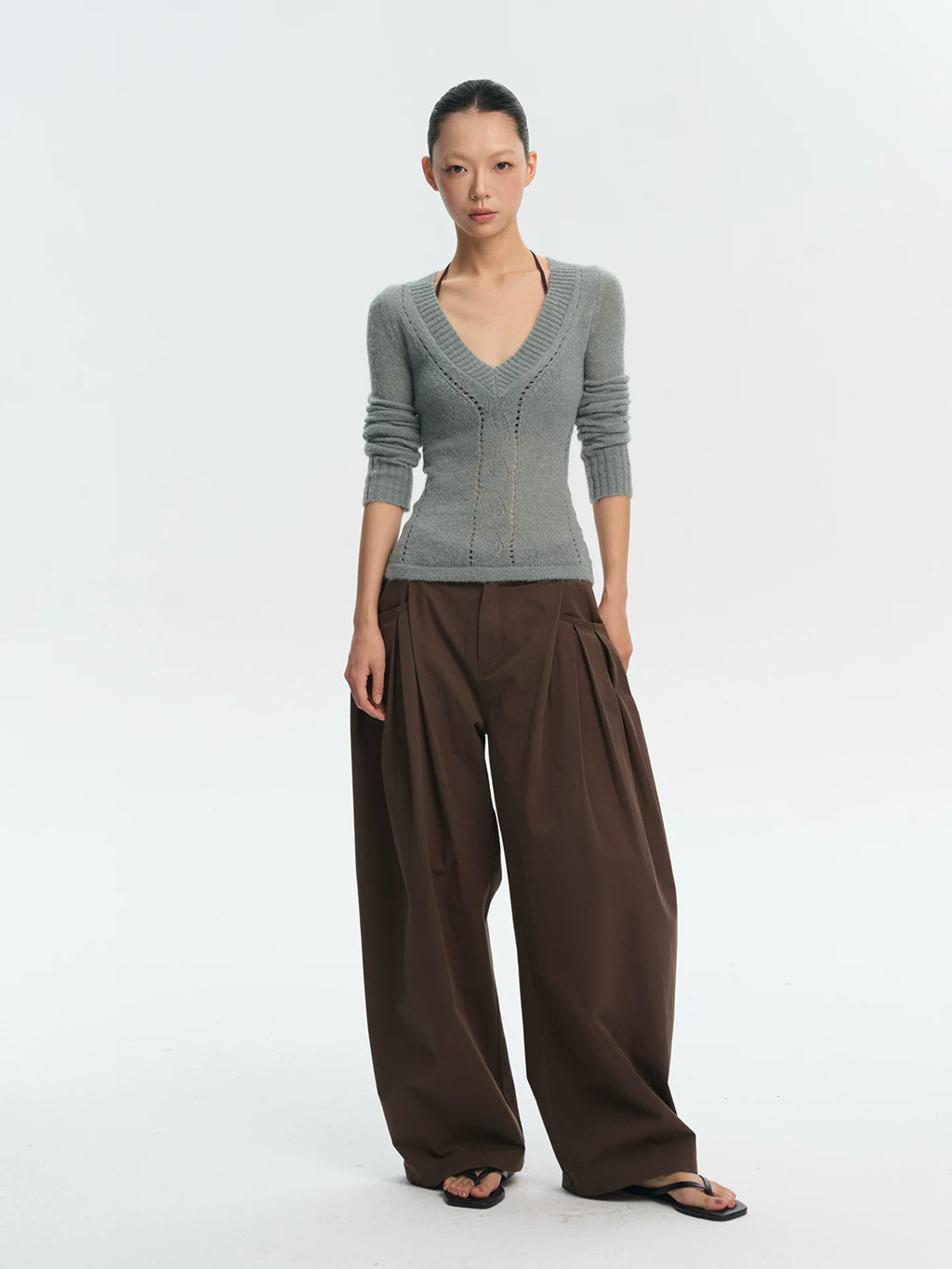 LINY LIBERTY Slim Fit V-neck Hollow Long Sleeve
