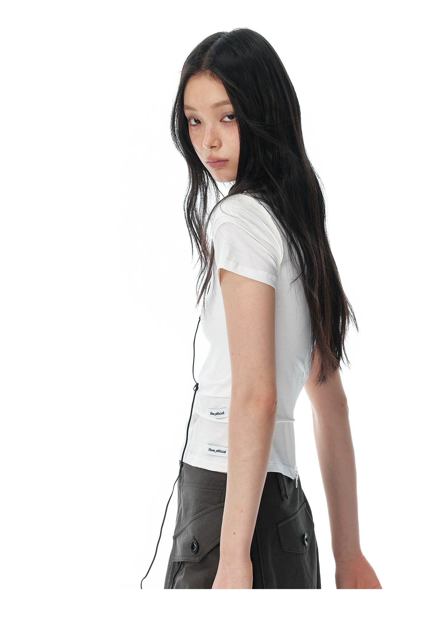 JIKOO Minimalist Waist Fold Back Zipper Tee