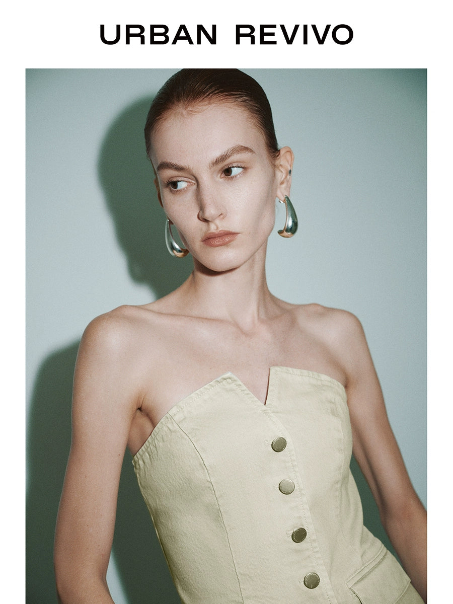 URBAN REVIVO Tube Top Sleeveless Casual Shirt