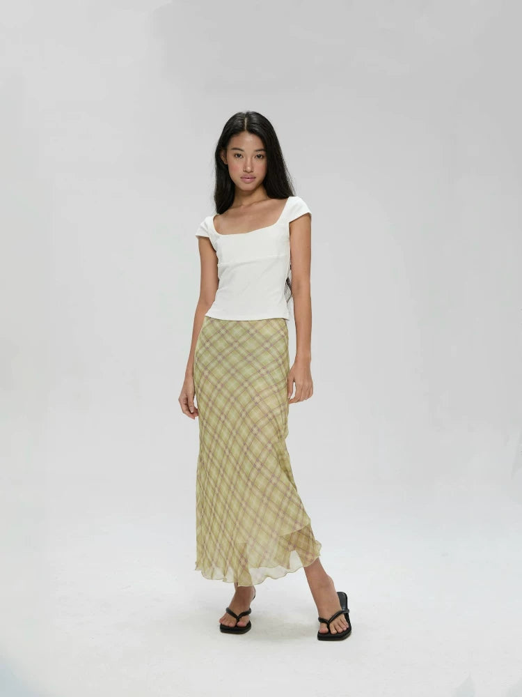 Veryrareme Low-rise Checked Chiffon Skirt