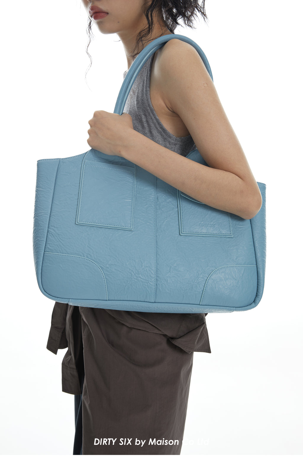 DirtySix Yuri Big Cow Split Leather Tote retro-patterned cowhide large-capacity Bag