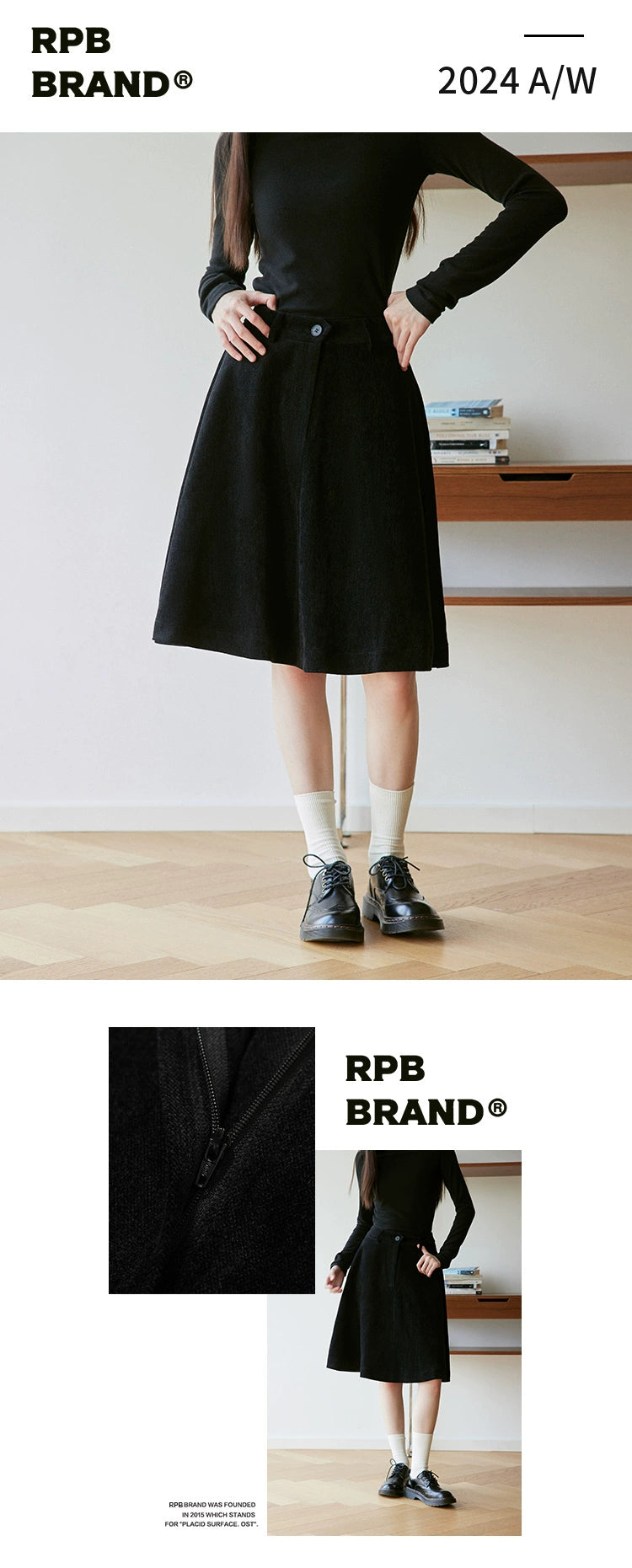 RPB BRAND Drape Korean Versatile High-waisted A-shaped Skirt
