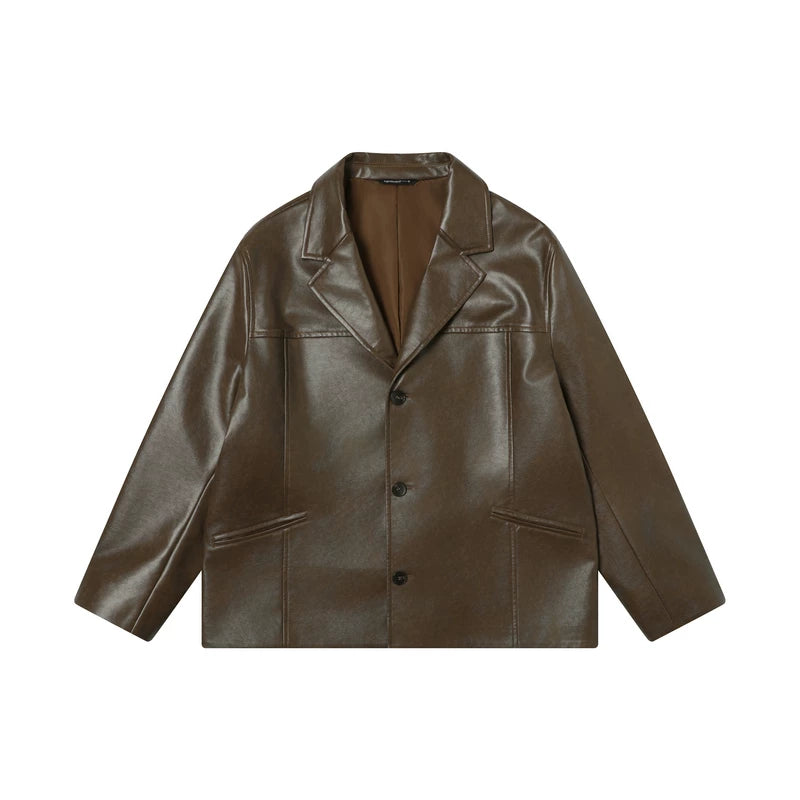 TGNS Vintage Pu Leather Lapel Jacket