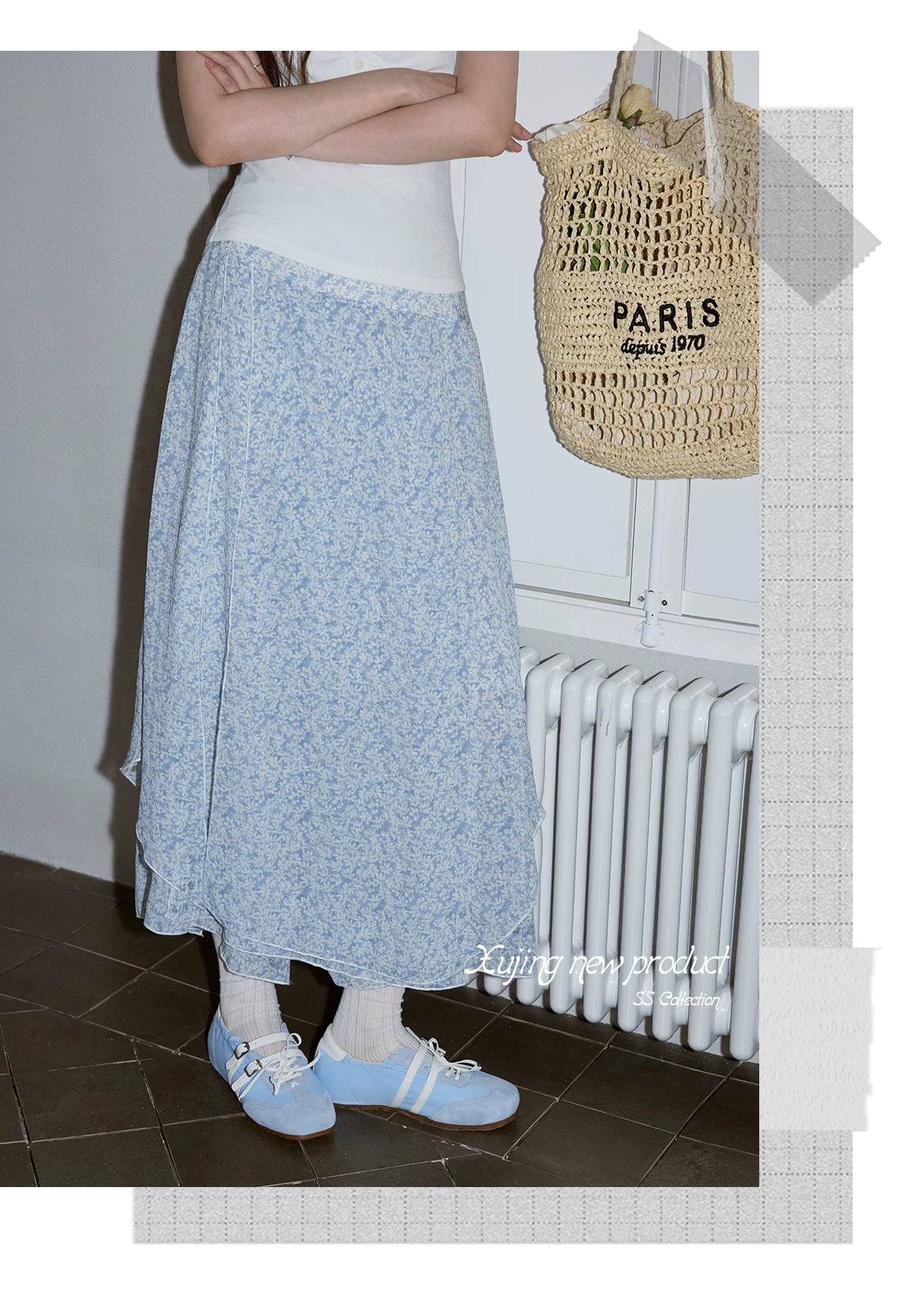 XUJING Floral Irregular Drape Thin Skirt