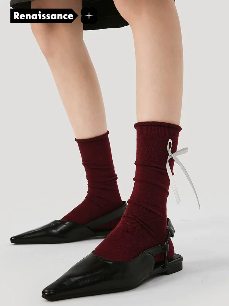 Renaissance high-end Ankola red miu wind bow socks