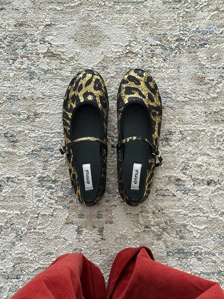 Ennui Cold Leopard Print Round Head Retro Flat Mary Jane Single Shoes