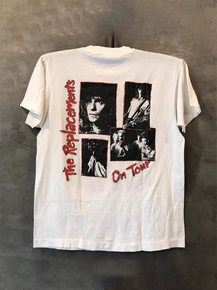 UPUPXIA Retro Portrait Print Made Old Loose Tee