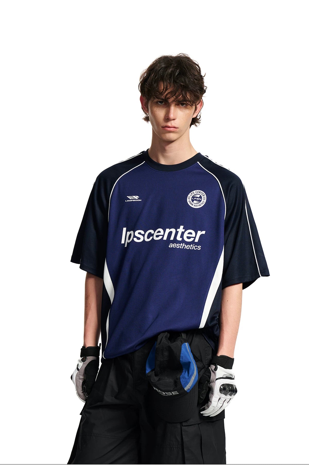 Loopsoon Sports Letter Printing Loose Splicing Contrasting Tee