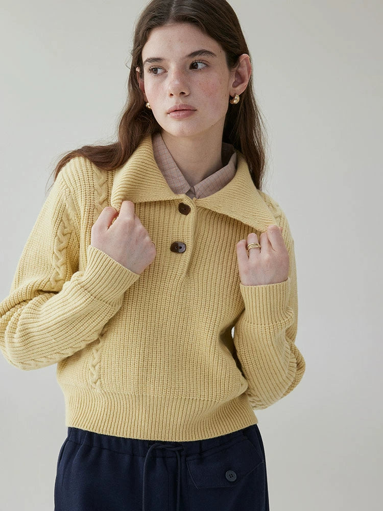 VOOE Lapel Lazy Twisted Wool Knitted Sweater