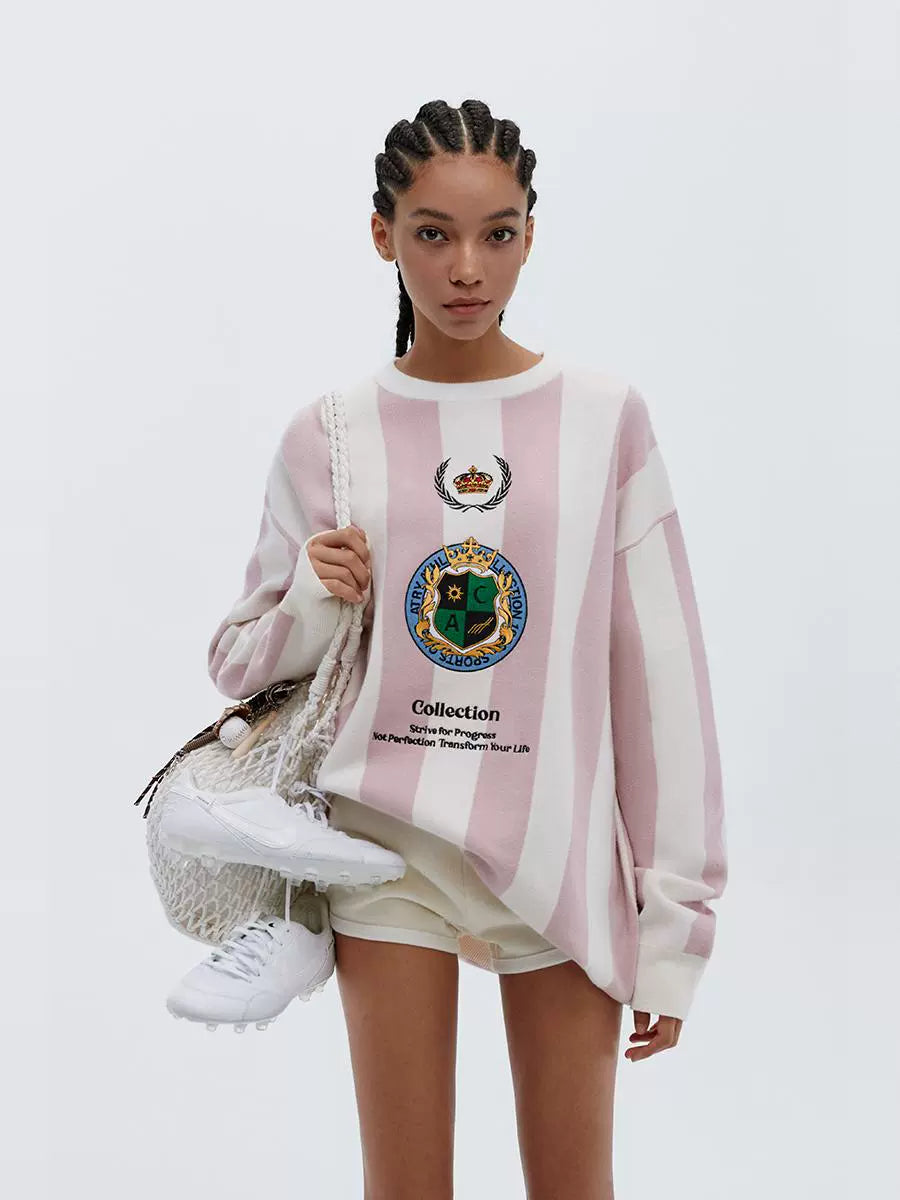 ATRY Striped Badge Vintage Loose Sweater