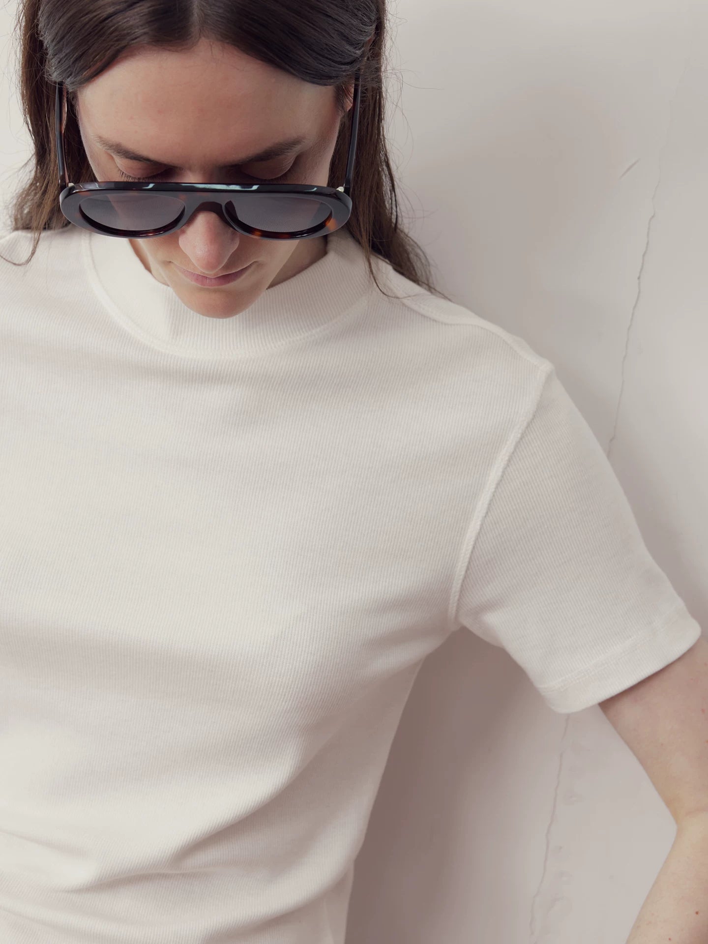 COLN Front Shoulder Breathable Pinstriped Half Turtleneck Tee