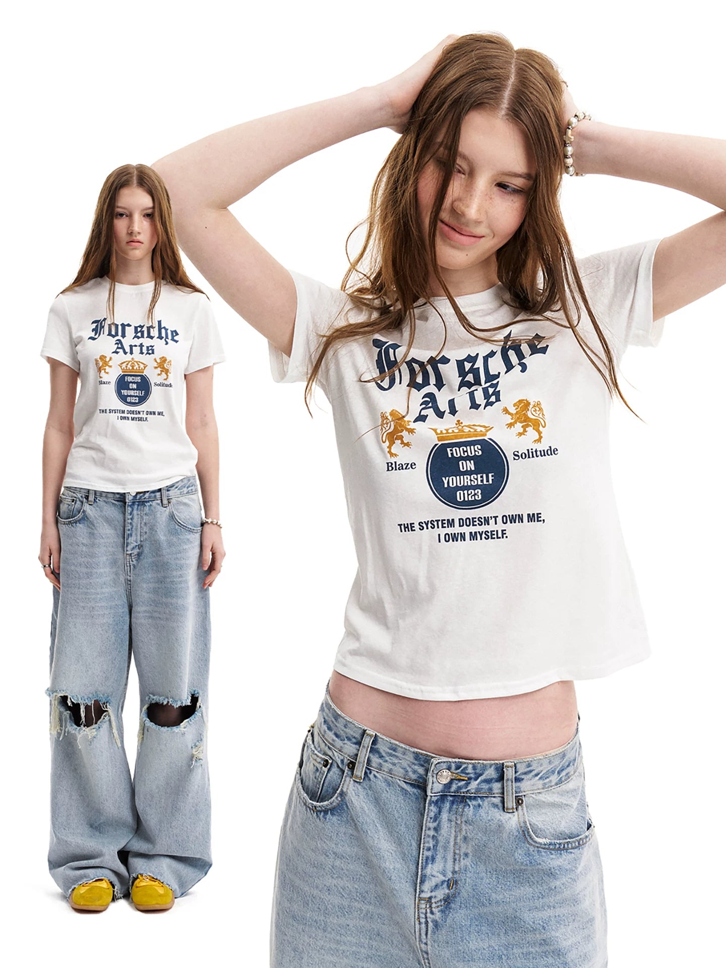 0123Start Retro Slim Round Neck Slim Tee