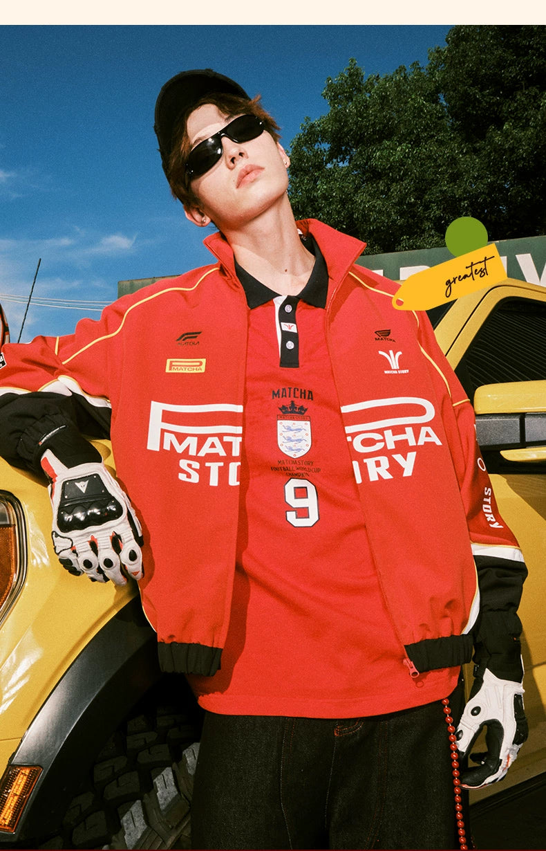 MATCHA STORY Contrasting Stitched Stand-up Collar Jacket