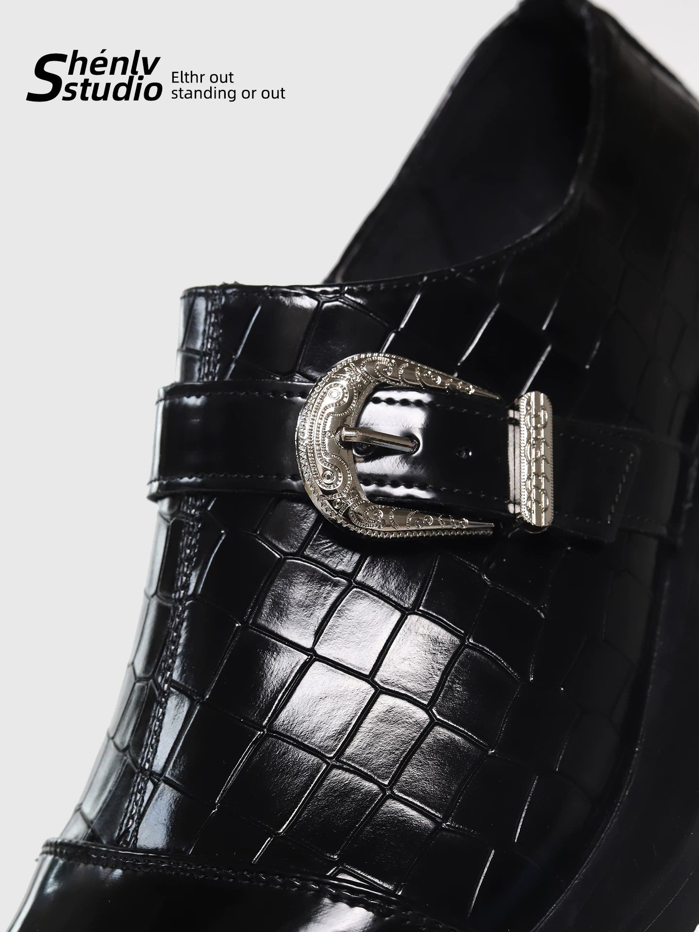 SHENLV STUDIO High-heeled Metal Buckle One-pedal Leather Shoes