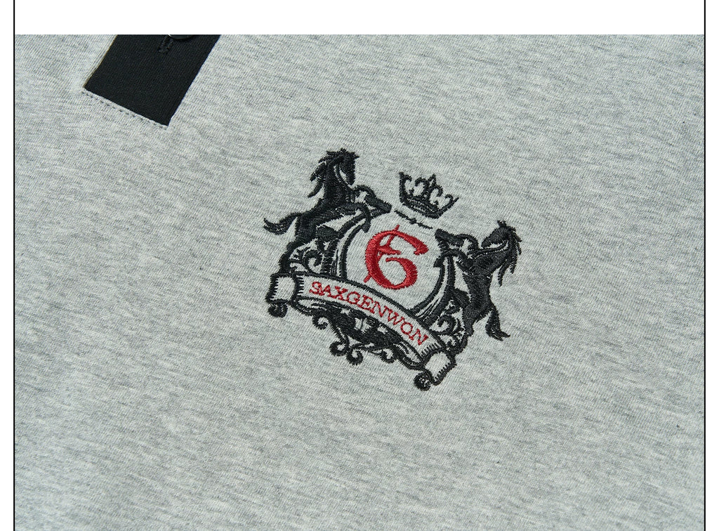SAXGENWON Sticker Embroidery Splicing Print Front Shoulder Tee
