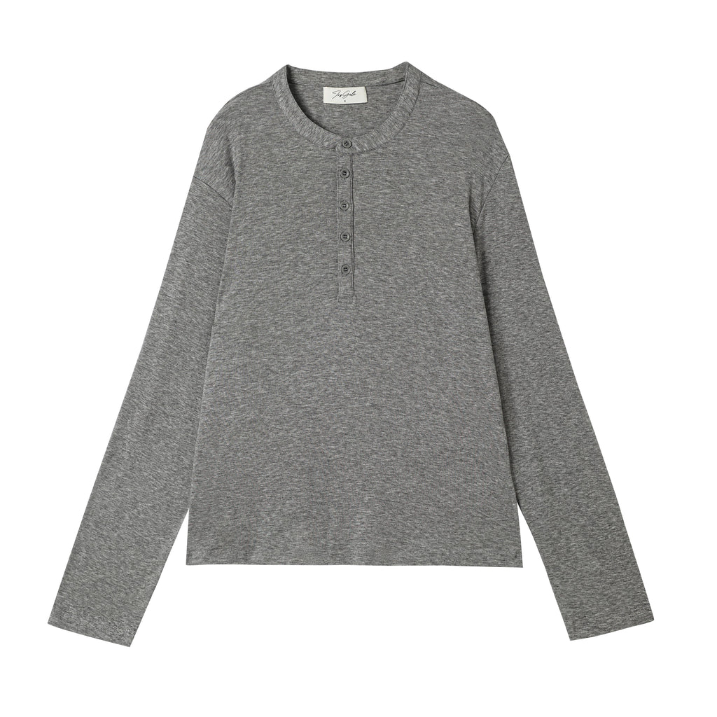 InsGale Slim Short Front Shoulder Henry Neck Long Sleeves